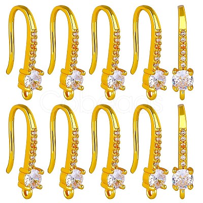 10 Pairs Brass Micro Pave Clear Cubic Zirconia Earring Hooks ZIRC-SZ0005-20-1