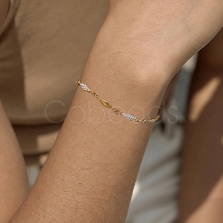 304 Stainless Steel Pave Clear Cubic Zirconia Link Chain Bracelets for Women SA-CBAABBA-07B-G-1