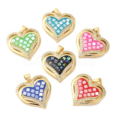 Heart Brass Micro Pave Cubic Zirconia Pendants KK-K385-045G-1
