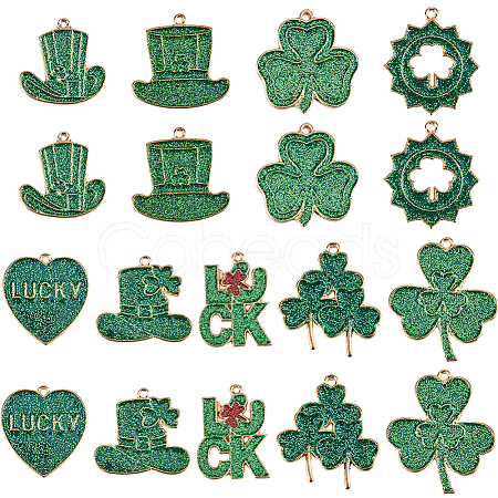 SUNNYCLUE 18Pcs 9 Styles Saint Patrick's Day Alloy Enamel Pendants ENAM-SC0004-61-1