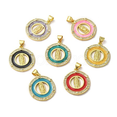 Rack Plating Brass Enamel Clear Cubic Zirconia Pendants KK-Q771-08G-1