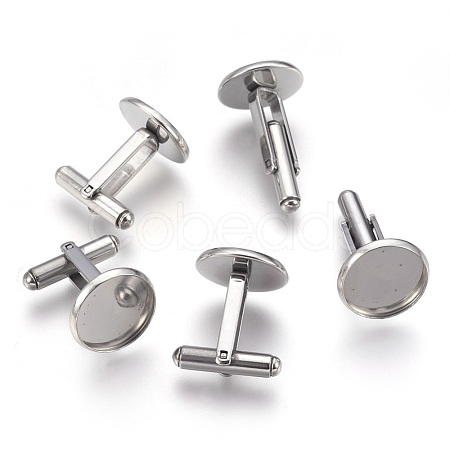 Tarnish Resistant Flat Round Stainless Steel Cuffinks STAS-P207-08P-D-1