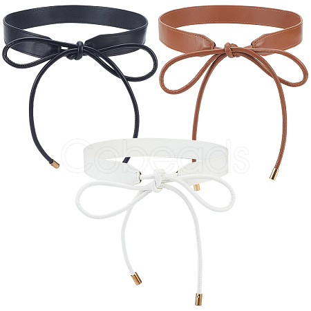 3Pcs 3 Colors Bowknot PU Leather Wrap Around Waist Bands AJEW-CL0003-46-1