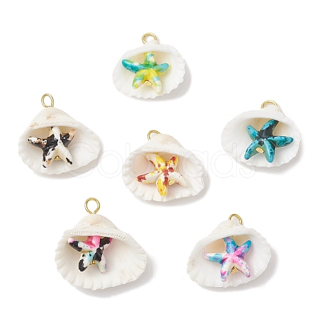Natural Shell & Dyed Synthetic Turquoise Starfish Pendants PALLOY-JF04121-02-1