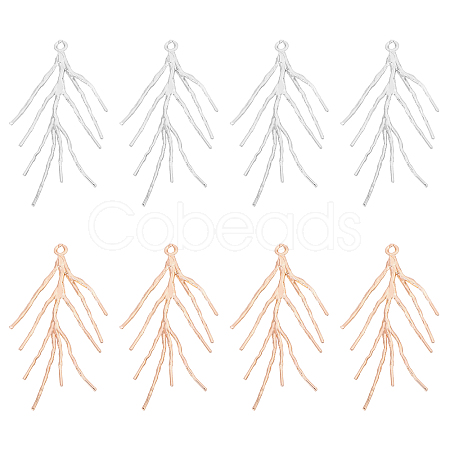 8Pcs 2 Colors Brass Branch Pendants KK-CA0002-77-1
