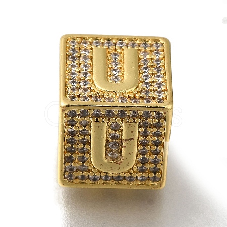 Brass Cubic Zirconia Square European Beads KK-Q818-01U-G-1