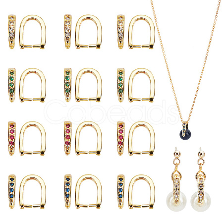 16Pcs 4 Colors Rack Plating Brass Pave Cubic Zirconia Snap on Bails KK-AR0003-55G-1