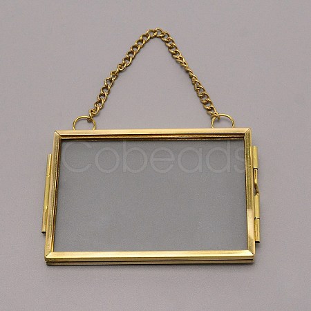 Brass Glass Hanging Photo Frame AJEW-WH0017-26G-1