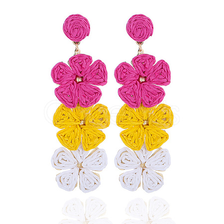 Flower Brass Raffia Dangle Stud Earrings FS-WGB7A43-04-1