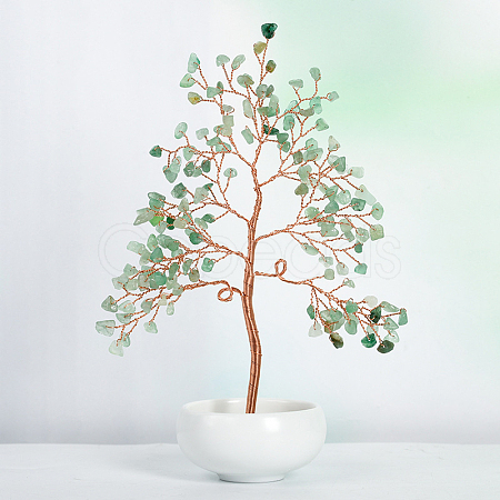 Undyed Natural Green Aventurine Chips Tree of Life Display Decorations TREE-PW0001-23C-1