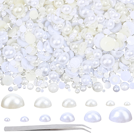 5400Pcs 12 Styles Half Round ABS Plastic Imitation Pearl Cabochons OACR-PA0001-18-1