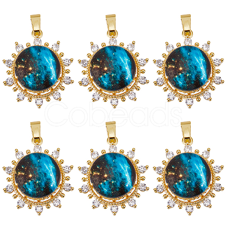 6Pcs Brass Micro Pave Clear Cubic Zirconia Pendants KK-BBC0010-32-1