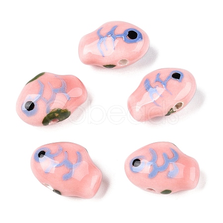 Handmade Printed Porcelain Beads Strand PORC-T133-02D-1