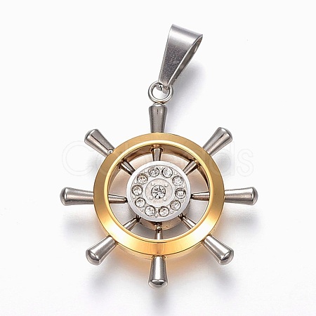 PVD Vacuum Plating 304 Stainless Steel Rhinestone Pendants STAS-F168-33GP-1