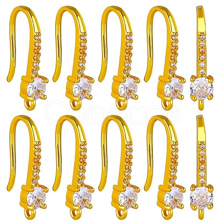10 Pairs Brass Micro Pave Clear Cubic Zirconia Earring Hooks ZIRC-SZ0005-20-1
