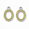 304 Stainless Steel Pendants, with Rhinestone, Oval, Citrine, 18.5x11.5x2mm, Hole: 1.6mm