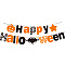 Halloween Theme Paper Flags, Word Happy Halloween & Bat Hanging Banners, for Party Home Decorations, Orange, 100~141x31~216x0.2mm