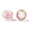 Luminous Handmade Gold Sand Lampwork Beads, Glow in the Dark, Round with Flower, Floral White, 10x9mm, Hole: 1.6mm