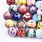 Handmade Porcelain Beads, Fancy Antique Glazed Porcelain, Round, Mixed Color, 10.5x9.5mm, Hole: 2.5mm