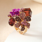 Personality Alloy Rhinestones Ring, Resin Flower Adjustable Fashion Ring, Purple