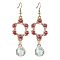 GLass Dangle Earrings, with Acrylic Imitation Pearl Beads and 304 Stainless Steel Ear Wire, Flower, Red, 71x23mm