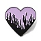 Heart with Fire Enamel Pin, Electrophoresis Black Alloy Brooch for Backpack Clothes, Lilac, 28.5x30x1.6mm