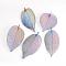 Electroplated Natural Leaf Big Pendants, with Iron Findings, Multi-color Plated, 55~85x25~40x1mm, Hole: 3x6mm