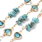 Handmade Brass Glass Square Link Chains, with Synthetic Turquoise Chip Bead for Necklaces Bracelets Making, Long-Lasting Plated, Soldered, with Spool, Golden, 20x4~6.5x3~5mm, about 16.40 Feet(5m)/Roll