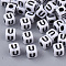 White Opaque Acrylic Beads, Horizontal Hole, Cube with Black Alphabet, Letter.U, 4~5x4~5x4~5mm, Hole: 1.8mm, about 6470~6500pcs/500g