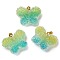 Transparent Resin Dotted Rhinetone Pendants, Butterfly Charms with Rack Plating Brass Findings, Real 18K Gold Plated, Cadmium Free & Lead Free, Long-Lasting Plated, Medium Turquoise, 24x32x10mm, Hole: 4x2.5mm