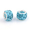 Polymer Clay Rhinestone European Beads, Large Hole Beads, Rondelle, with Silver Color Plated Brass Cores, Aquamarine, 10~12x7~8mm, Hole: 5mm, Rhinestone: pp17((2.3~2.4mm)