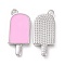 Brass Enamel Pendants, Ice-Lolly, Real Platinum Plated, Pearl Pink, 20x9x2mm, Hole: 1.5mm