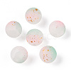 Frosted Baking Paint Crackle Glass Beads with Glitter Powder DGLA-T004-8mm-01F-1