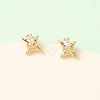 Brass Micro Pave Clear Cubic Zirconia Star Stud Earrings EJEW-L278-02G-2
