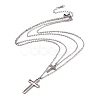 Non-Tarnish 304 Stainless Steel Hollow Out Cross Pendant Double Layer Necklace with Cable Chains for Men Women NJEW-E088-01P-2