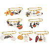 BENECREAT 1Set Halloween Pumpkin & Haunted House & Skull & Bat Alloy Enamel Charms Safety Pin Brooch JEWB-BC0001-05-1