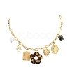 304 Stainless Steel & Resin & Imitation Pearl Multi-Pendant Bib Necklaces for Women SA-CBA717A-03G-01-3