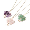 Natural Gemstone Chips Heart with Tree of Life Pendant Necklace NJEW-JN03906-1