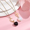2Pcs 2 Style Opalite & Natural Obsidian Heart Pendant Necklaces Set NJEW-JN04484-2