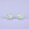 Printed Round with Leaf Pattern Silicone Focal Beads SI-JX0056A-204-1