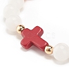 Natural White Jade & Gemstone & Synthetic Turquoise(Dyed) Stretch Bracelet with Cross BJEW-JB08295-6