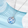 Steel Blue Glass Flat Round & Alloy Pendant Necklace NJEW-JN04453-02-5