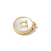 Brass Pave Natural Shell Flat Round with Letter Charms KK-Z115-13G-U-2