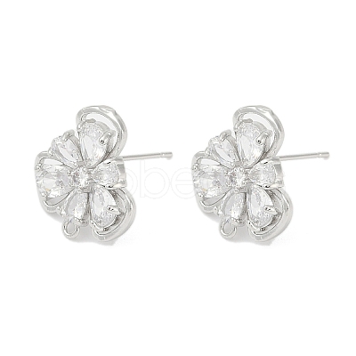 Brass Micro Pave Cubic Zirconia Stud Earring Findings KK-Z094-09P-1
