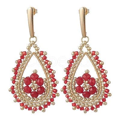 Teardeop Glass Beaded & Dyed Natural Malaysia Jade Dangle Stud Earrings EJEW-MZ00707-02-1