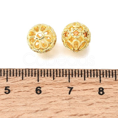 Brass Micro Pave Clear Cubic Zirconia Beads KK-C258-07G-1