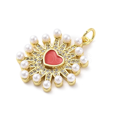 Brass Micro Pave Cubic Zirconia Enamel ABS Imitation Pearl Pendants KK-D325-22G-03-1