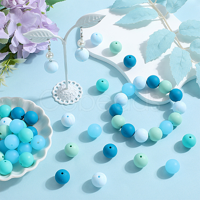 60Pcs 2 Styles Round Silicone Focal Beads with Fluorescence Acrylic Beads SIL-SP0001-01B-1
