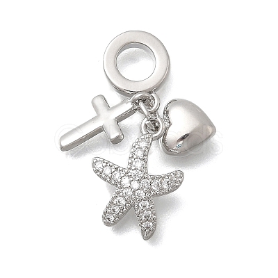 Brass Micro Pave Clear Cubic Zirconia European Dangle Charms KK-D431-033E-P-1