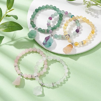 Natural Mixed Gemstone & Synthetic Hematite Beaded Stretch Bracelet BJEW-JB09760-1
